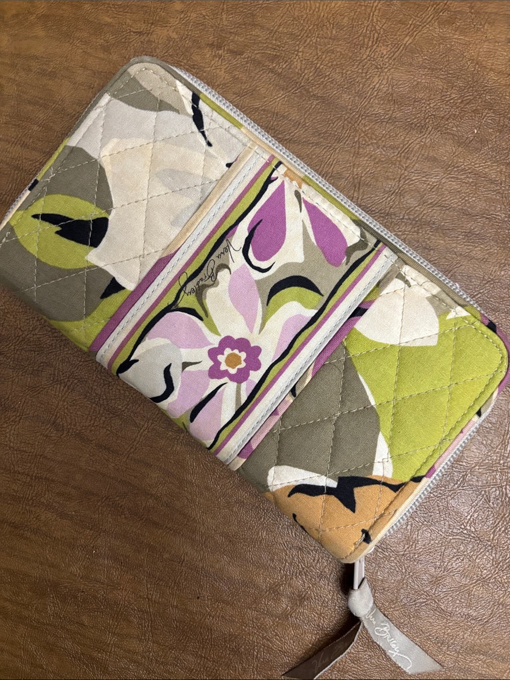 Vera Bradley Quilted Floral Zip-Around Wallet in Green and Pink